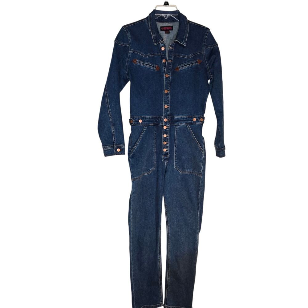 Rock & Roll Denim Womens Small Denim Long Sleve Jumpsuit Boiler Suit Blue Retro - Picture 2 of 8